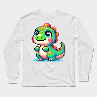 Cute Dinosaur Pixel Art Long Sleeve T-Shirt